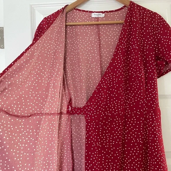 Red Polka Dot Wrap Dress, Size Small - Picture 6 of 9